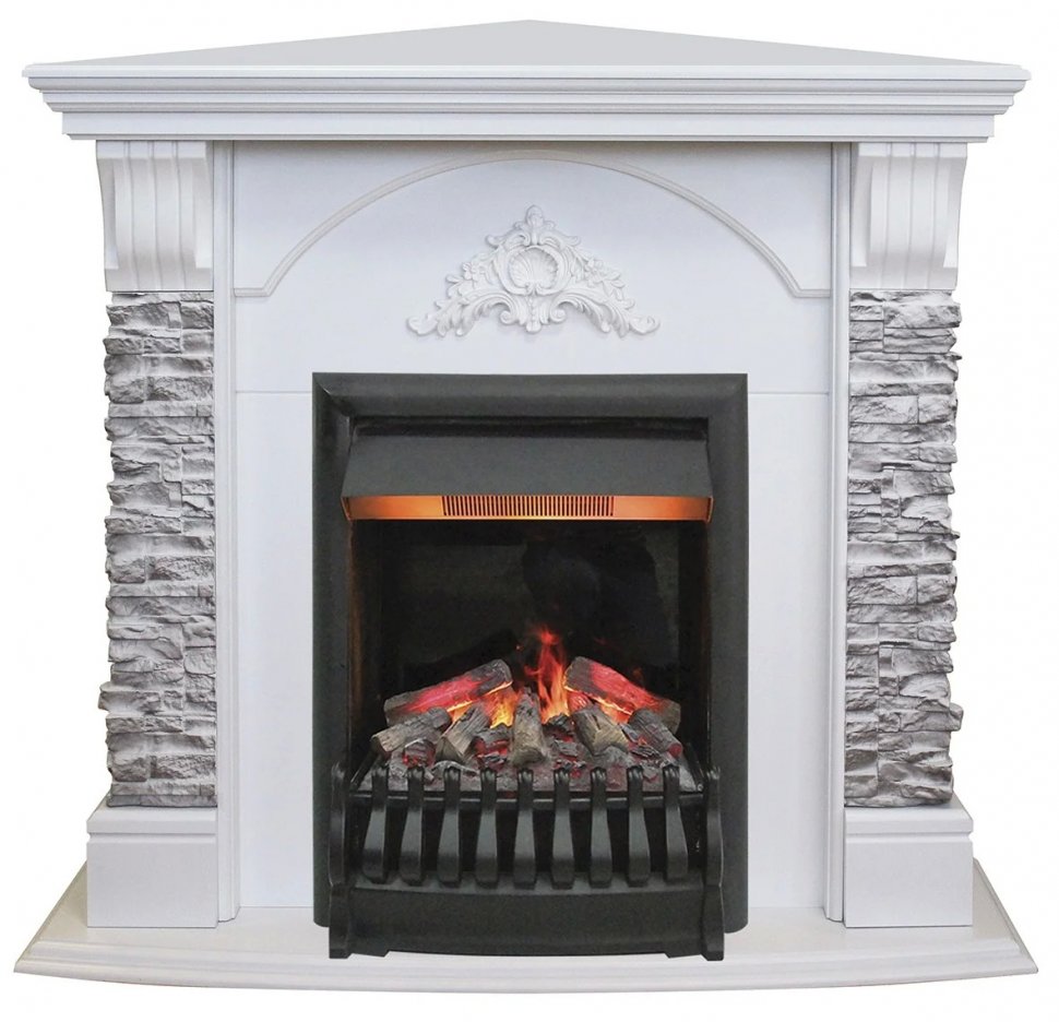 Каминокомплект RealFlame Athena Corner GR STD/EUG/25/25'5 WT с очагом 3D Oregan