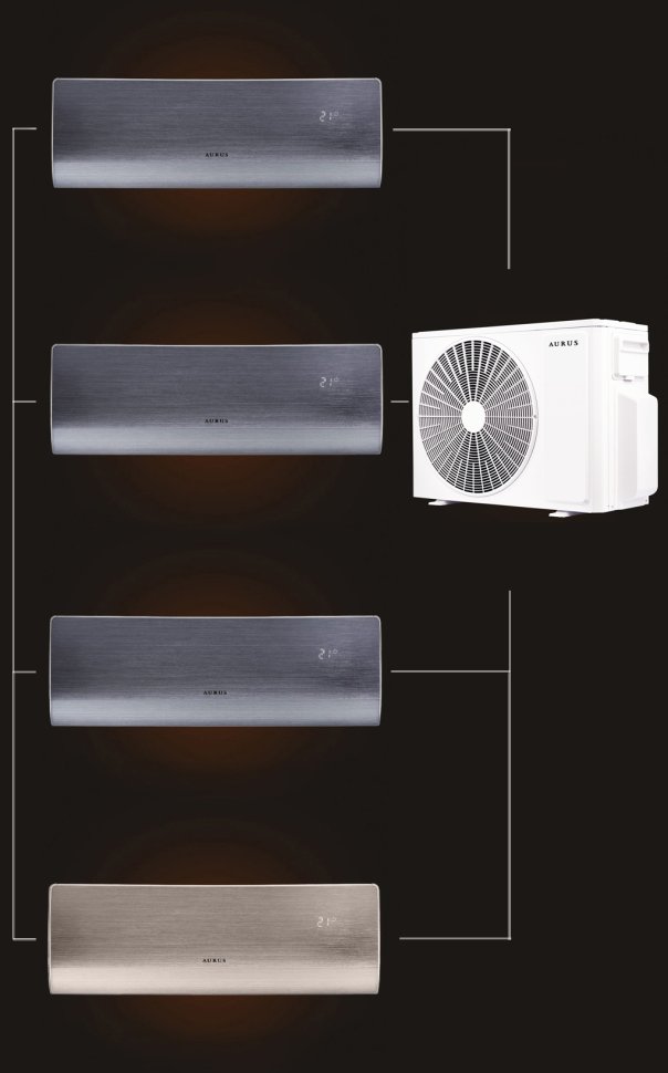 Мульти сплит-система на 4 комнаты 25+25+25+35 м2 AURUS ADI/in-09HN8/BLACK*3+ADI/in-12HN8/GOLD/ADMI/out-36H4N8 D Series