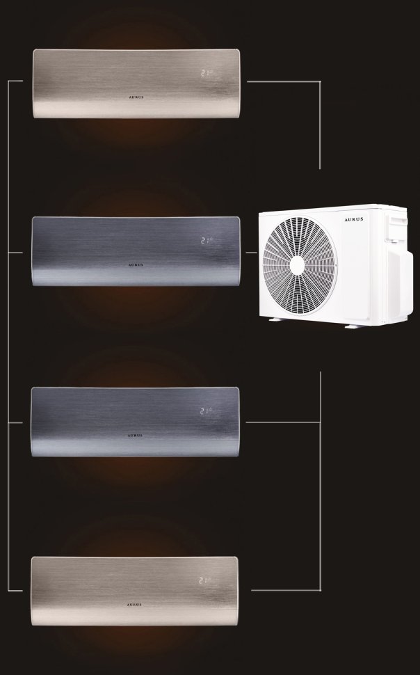 Мульти сплит-система на 4 комнаты 25+25+25+35 м2 AURUS ADI/in-09HN8/GOLD*1+ADI/in-09HN8/BLACK*2+ADI/in-12HN8/GOLD/ADMI/out-36H4N8 D Series