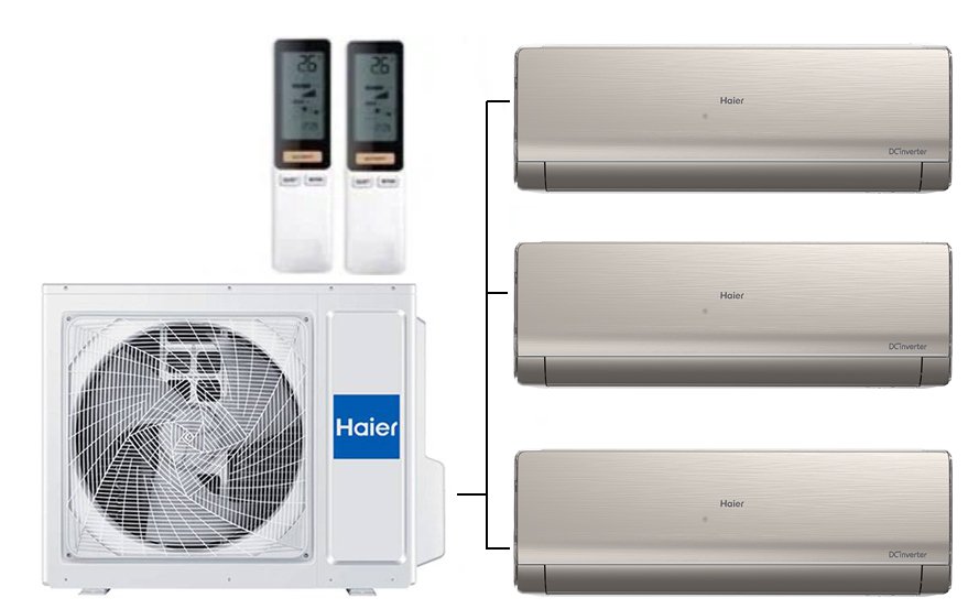 Мульти сплит-система на 3 комнаты 35+35+35 м2 Haier 3х AS12NS6ERA-G/3U70S2SR5FA Lightera Super Match с Wi-Fi модулем ESP32