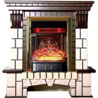 Каминокомплект Interflame Экстер М средний дуб с очагом Majestic FX M Brass