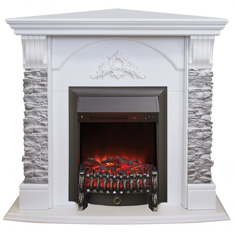 Каминокомплект RealFlame Athena Corner GR STD/EUG/25/25'5 WT с очагом Fobos s Lux Black/Brass