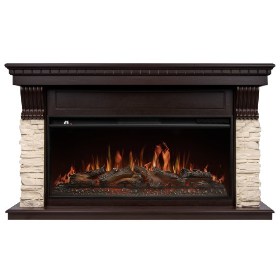 Каминокомплект Royal Thermo Aurora RTFP/P-AR40LS + портал Firelight Michigan 42/40/36 камень молочный/шпон темный дуб