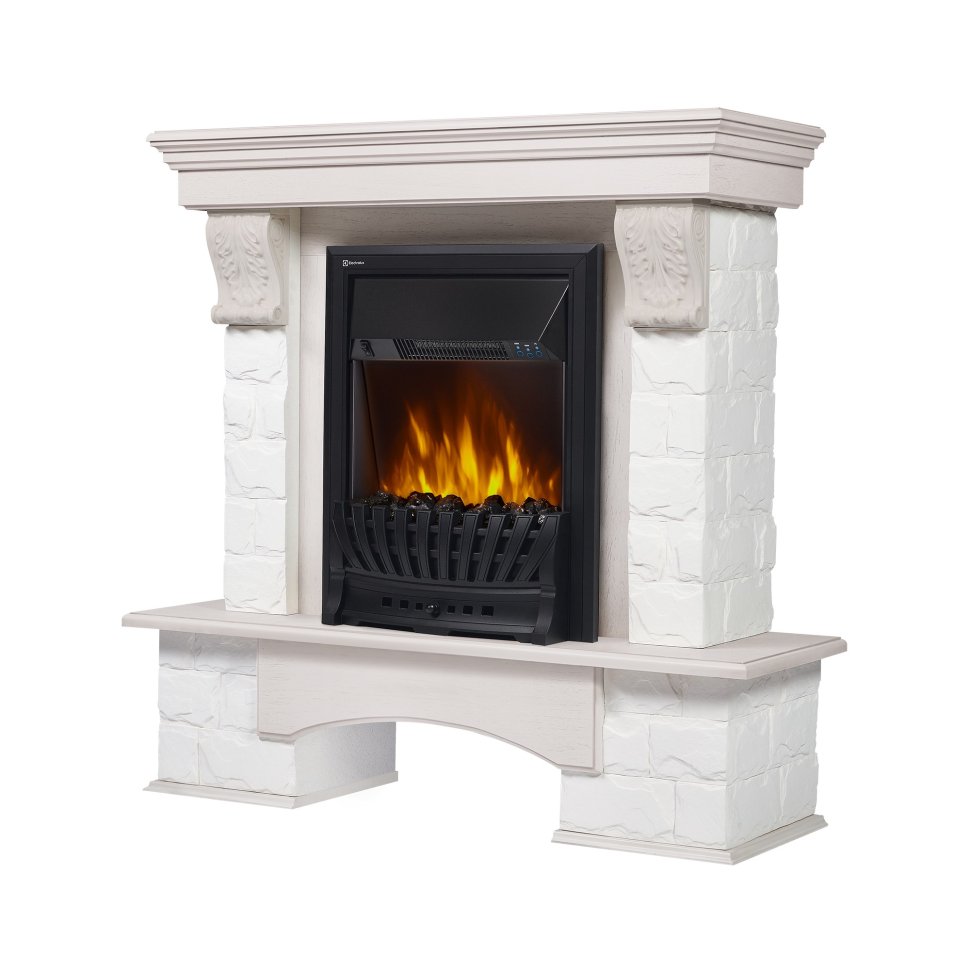 Каминокомплект Firelight Forte Wood Classic U угловой с очагом Electrolux EFP/P-1020LS камень белый/шпон беленый дуб