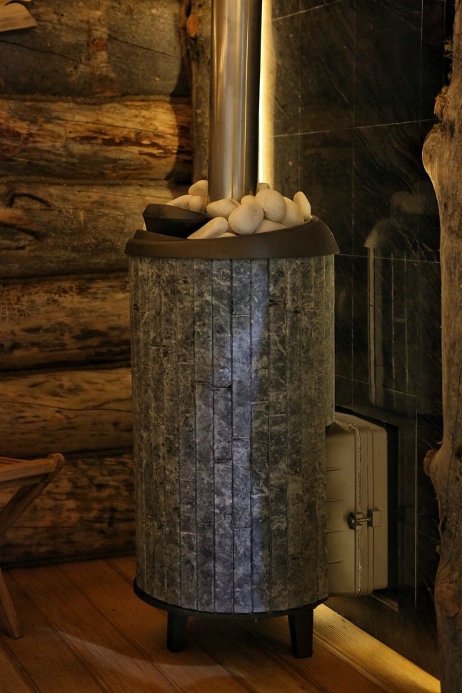 Печь банная PROMetall Атмосфера L в ламелях Талькохлорит наборный рисунок