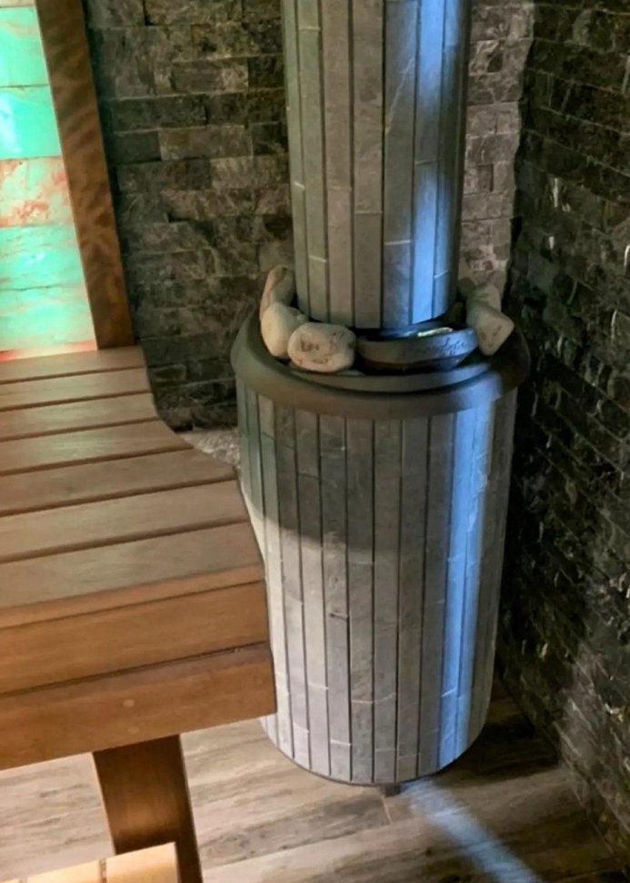 Печь банная PROMetall Атмосфера L в ламелях Талькохлорит наборный рисунок