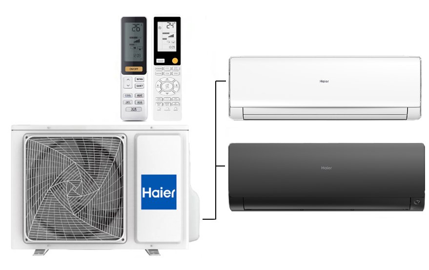 Мульти сплит-система на 2 комнаты 35+35 м2 Haier Lightera AS12NS6ERA-W+Flexis SM AS35S2SF2FA-B/2U40S2SM1FA c Wi-Fi модулем ESP32