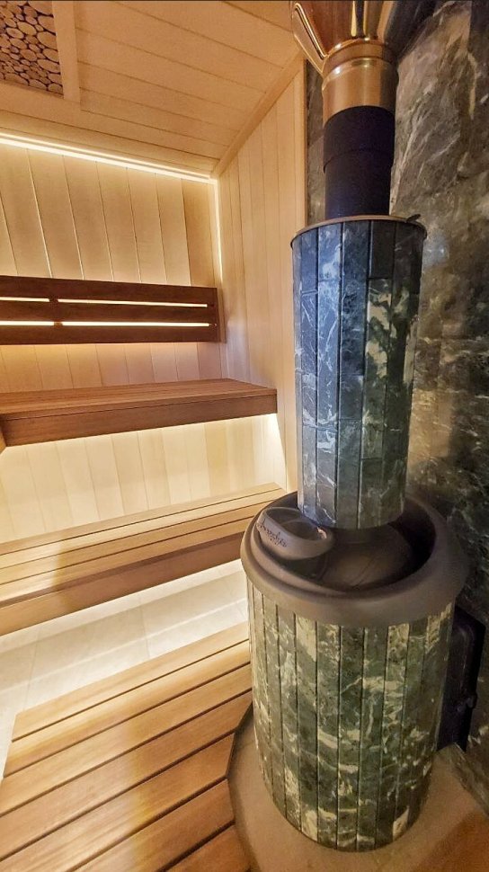 Печь банная PROMetall Атмосфера XL в ламелях Жадеит наборный рисунок