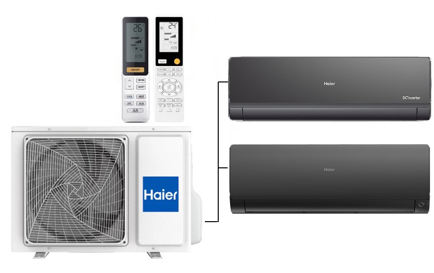 Мульти сплит-система на 2 комнаты 35+35 м2 Haier Lightera AS12NS6ERA-B+Flexis SM AS35S2SF2FA-B/2U40S2SM1FA c Wi-Fi модулем ESP32