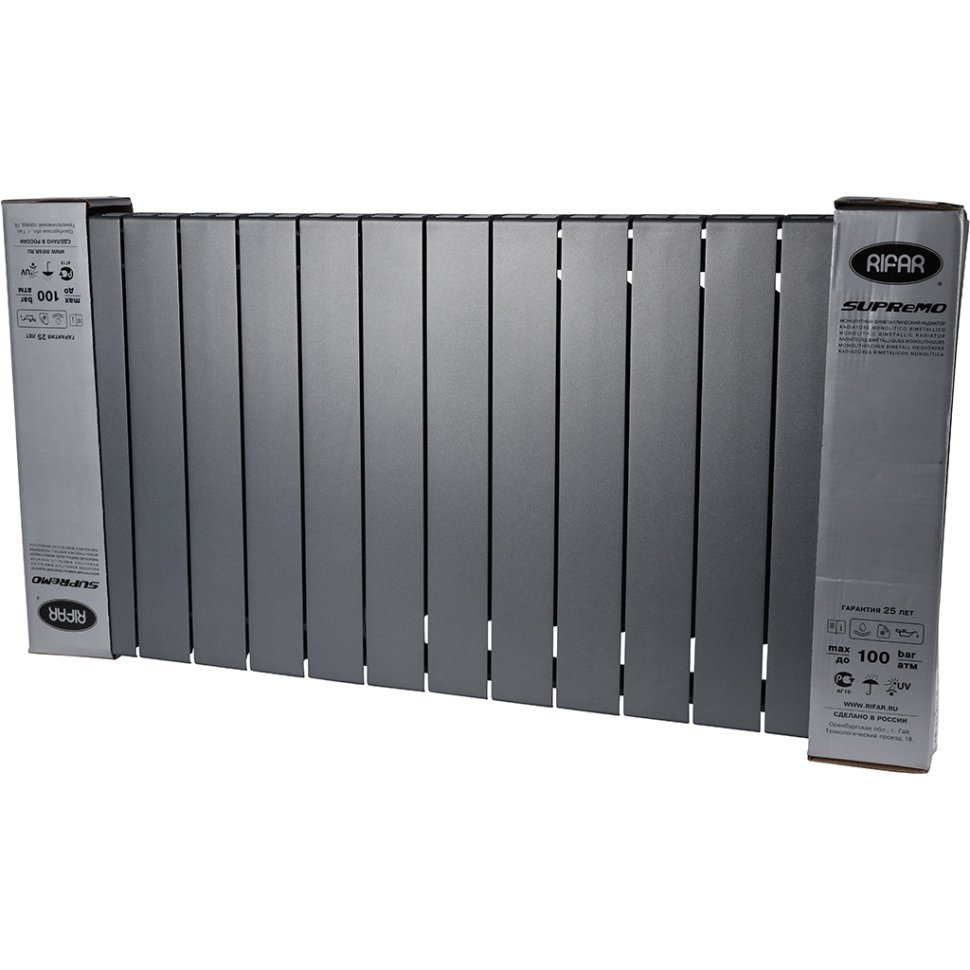 Биметаллический радиатор отопления Rifar Supremo Ventil SVR 500 нижнее правое подключение 14 секций титан
