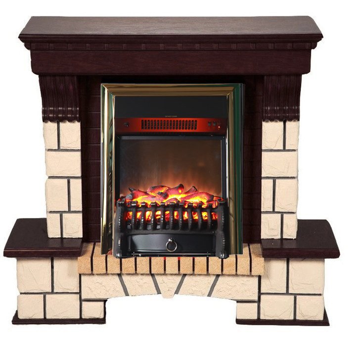 Каминокомплект Interflame Экстер темный дуб с очагом Fobos FX M Brass