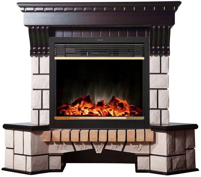 Каминокомплект Interflame Экстер махагон угловой с очагом Jupiter FX M Brass